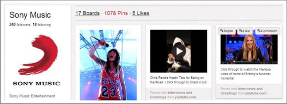 Sony Music Pinterest Page