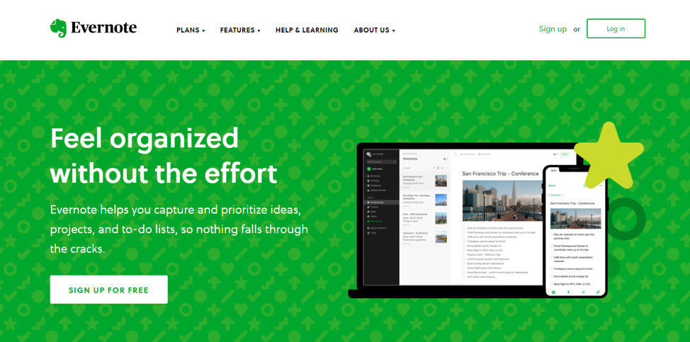 Evernote homepage