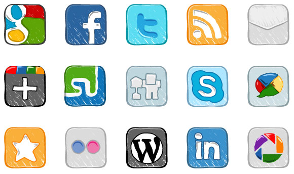 15 Hand Drawn Social Media Icons Vector Pack