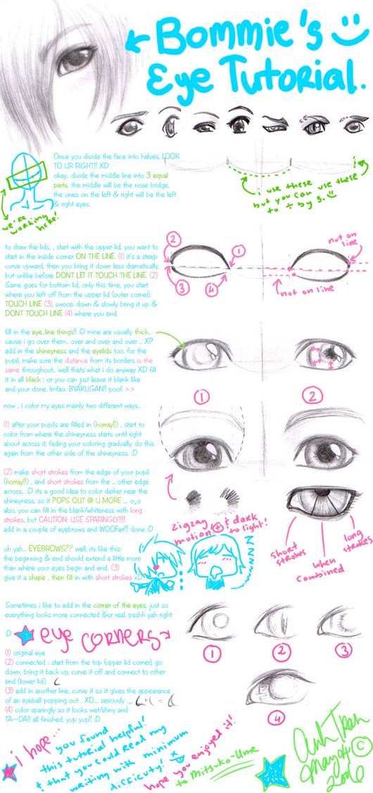 Tutorial: Draw Eyes : Pencil by bommie. 35 Tutorials About How to Draw Anime