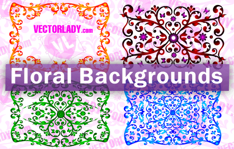 Floral Backgrounds and ornamental frames” – Vector mix of florals, swirls, 